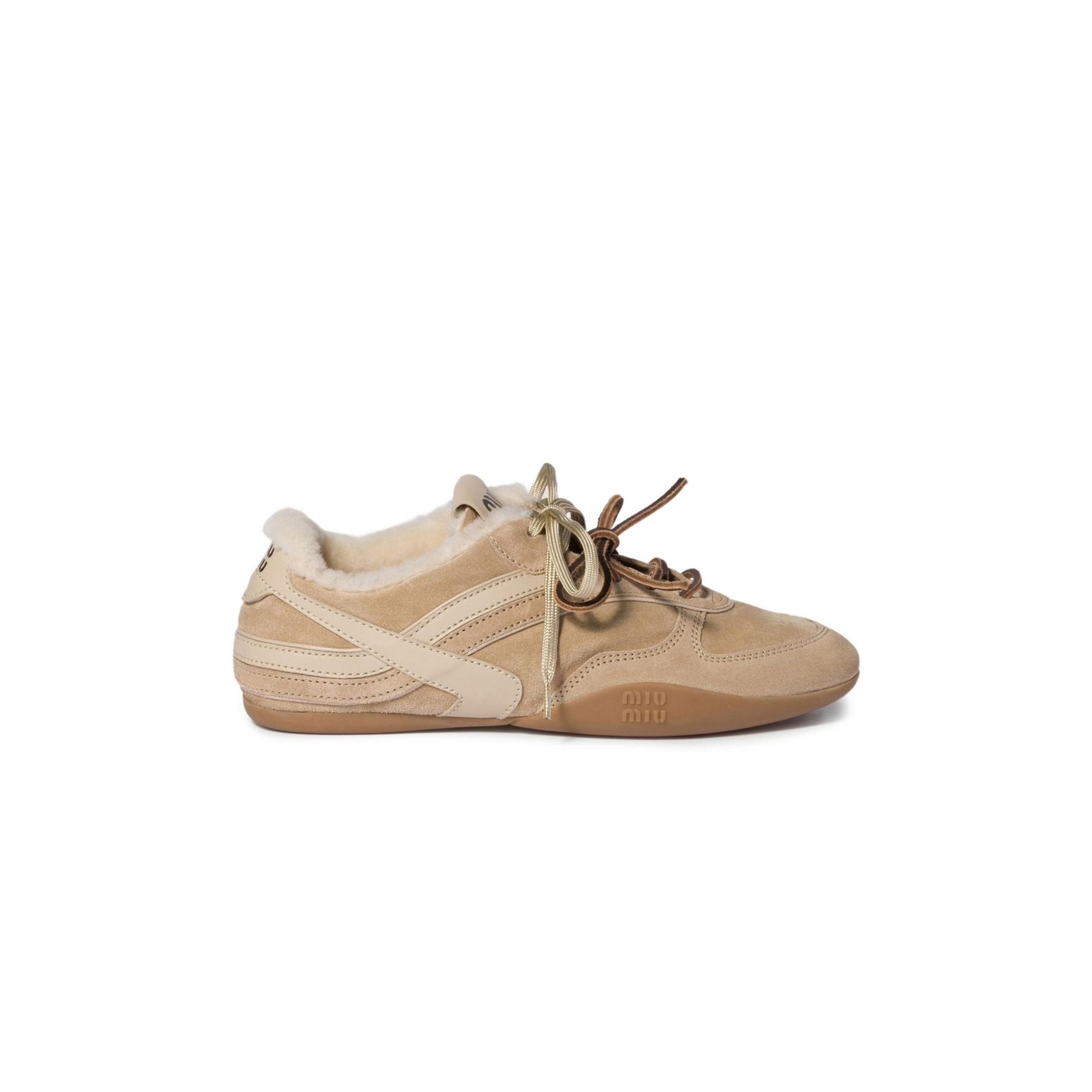 MIU MIU GYMNASIUM SUEDE AND SHEARLING SNEAKERS 5E428E